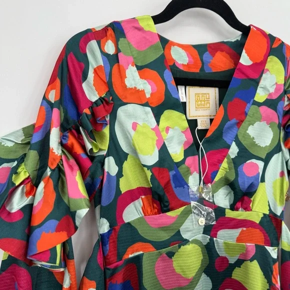 New Emily McCarthy Polka Dots Ruffle Maxi Long Sleeve Dress Floral Tiered 2XS - Picture 9 of 12